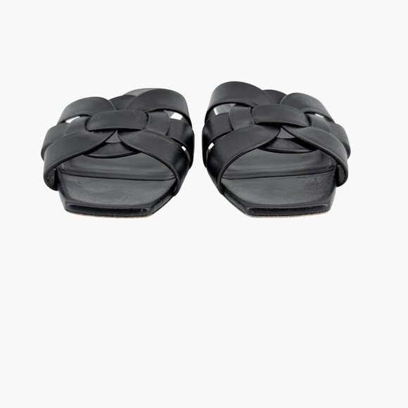 Saint Laurent Tribute Black Braided Leather Flat Slide Sandals Size 38.5 US 8.5 - Picture 6 of 15